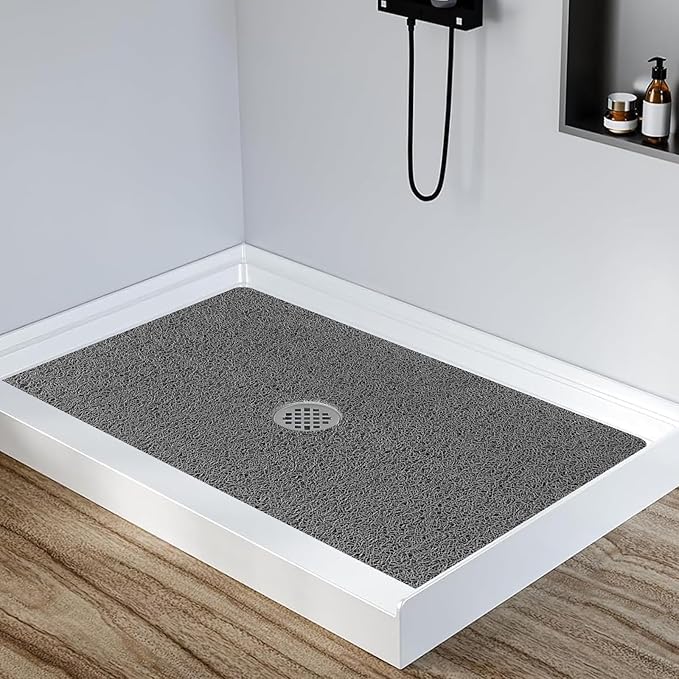 ZOESOE Shower Mat Non Slip: 24x36 Inch Large Shower Mats for Inside Shower with Drain Hole in Center, Super Soft PVC Loofah Massage Shower Stall Mat, Anti Slip Shower Floor Mat, Quick Drying