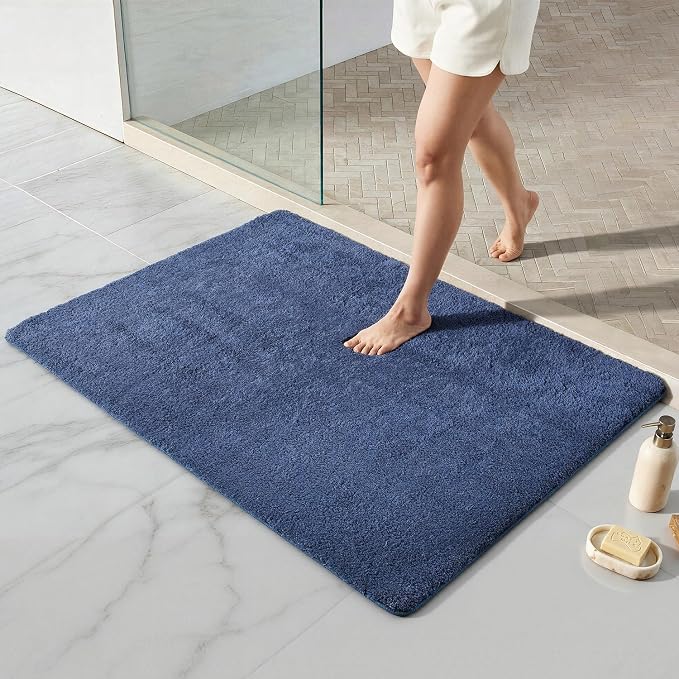 TYUU Large Bathroom Rugs, Ultra Soft Super Absorbent Bath Rugs Non Slip Washable Quick Dry Bath Mat with Rubber Backing for Bathroom Floor, Shower, or Sink, Denim Blue 3' x 4'