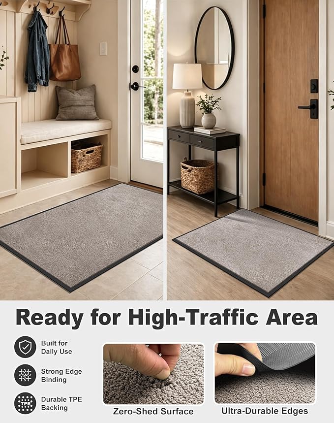 Mibao Front Door Mat Indoor Entrance, 48" x 36", Dirt Trapper Welcome Mat for Outdoor Indoor, Non-Slip Waterproof Doormat, Durable Machine Washable Low Profile Entry Rug for Back Door Outside,Beige