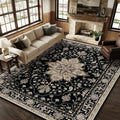 RELEANY Area Rugs 8'x10' Washable Non-Slip, Floral Vintage Distress Medallion Carpet for Living Room Bedroom Dining Room, Black Brown Neutral Dark Tan