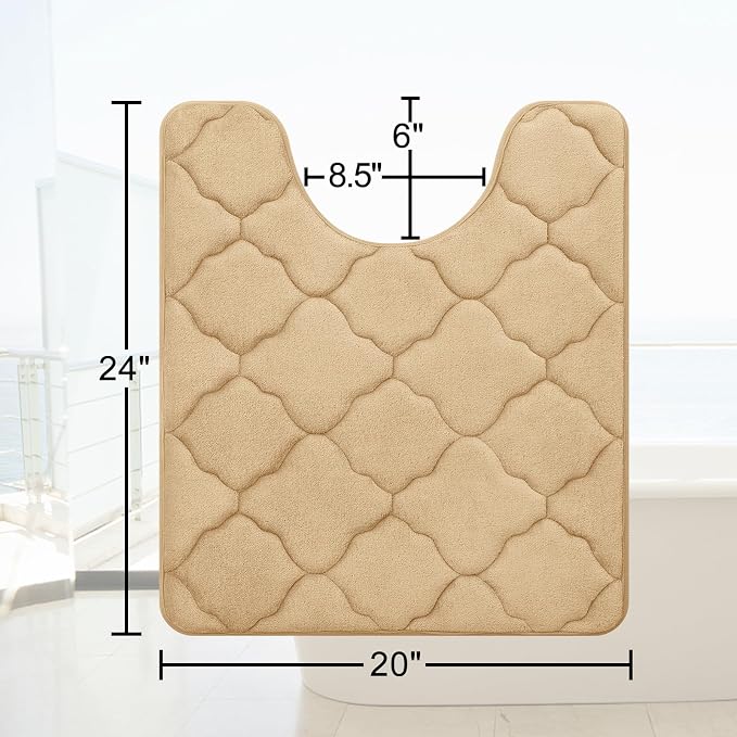 OLANLY Memory Foam Toilet Rugs U-Shaped 24x20, Ultra Soft and Absorbent Bathroom Rugs, Non-Slip, Comfortable, Machine Washable Contour Bath Mat for Toilet Base, Home Decor Accessories, Beige