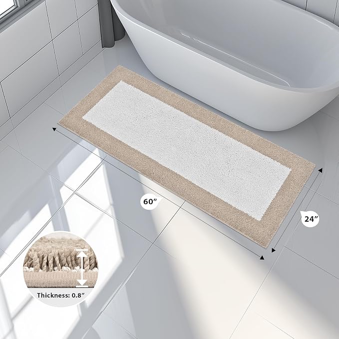 anllugs Bathroom Rugs 24" x 60", Non-Slip Extra Soft Absorbent Bath Rugs, Machine Washable Quick Dry Bath Mats for Bathroom Floor, Shower, Bathtub and Sink, Beige & White
