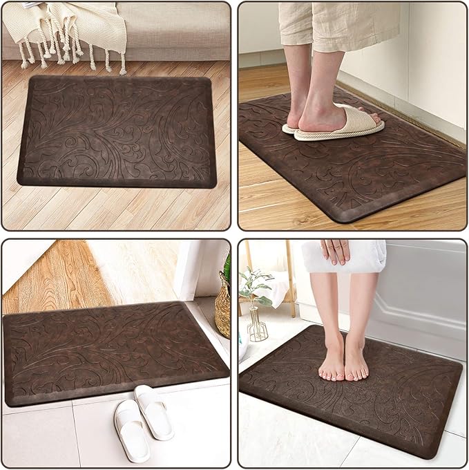 KMAT Kitchen Mat Cushioned Anti-Fatigue Floor Mat Waterproof Non-Slip Standing Mat Ergonomic Comfort Floor Mat Rug for Home,Office,Sink,Laundry,Desk 17.3" (W) x 28"(L),Brown