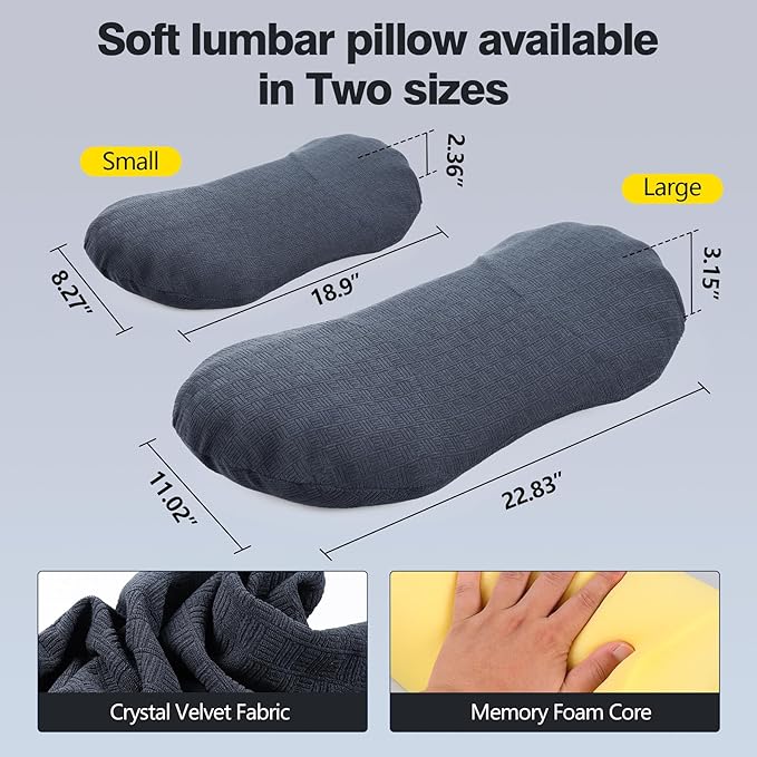 COMFYTHERA Lumbar Support Pillow for Sleeping Memory Foam Lumbar Support Cushion for Lower Back Pain Relief, Back Support Bed Pillow Waist Support (Dark Grey, Small)