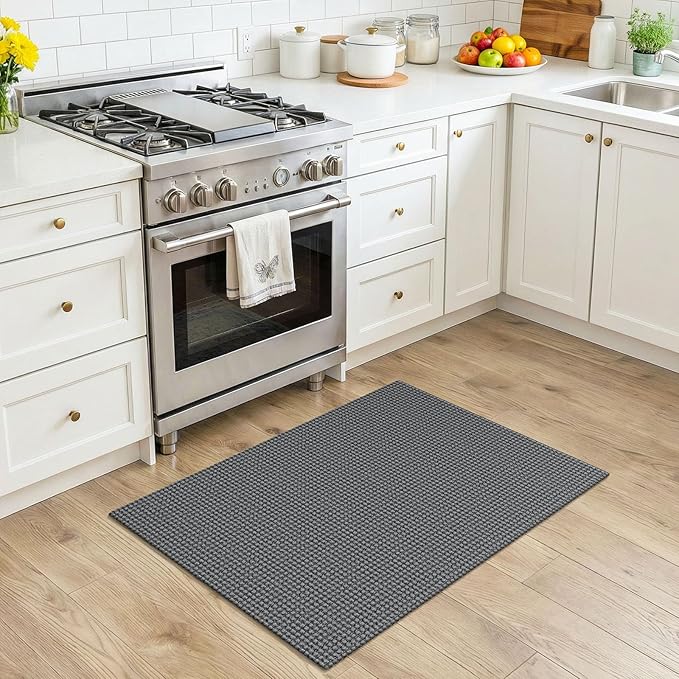 KOZYFLY Indoor Door Mat 2x3 ft Small Area Rugs Washable Front Door Mat Non Slip Rubber Backed Entryway Rug Cotton Entrance Doormat for Front Porch Bathroom Kitchen Bedroom, Grey/Dark Grey