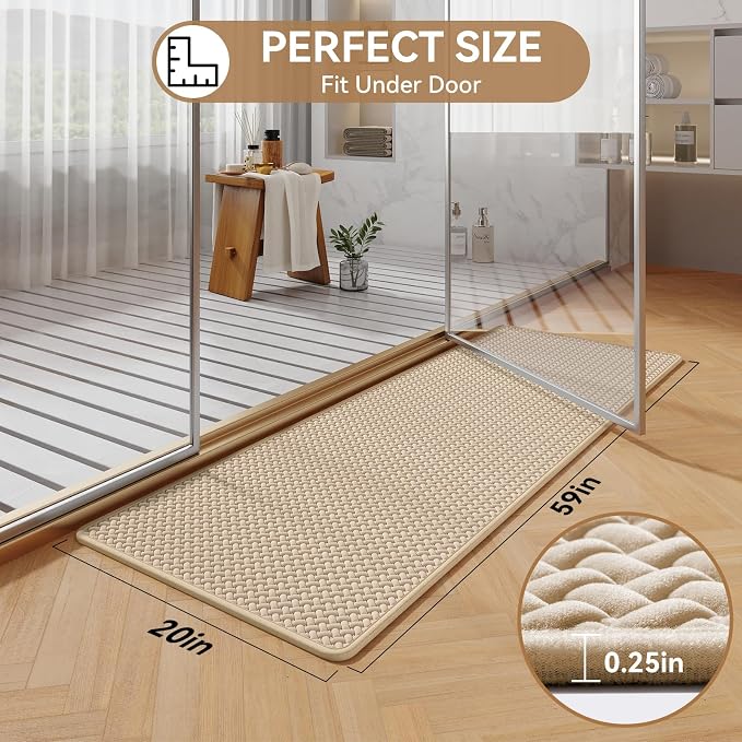 YDKGL Bathroom Runner Non Slip, Extra Soft Absorbent Quick Dry Bath Mats, Foam Weave Texture Thin Bath Rugs Washable with Rubber Backing, 20" x 59“