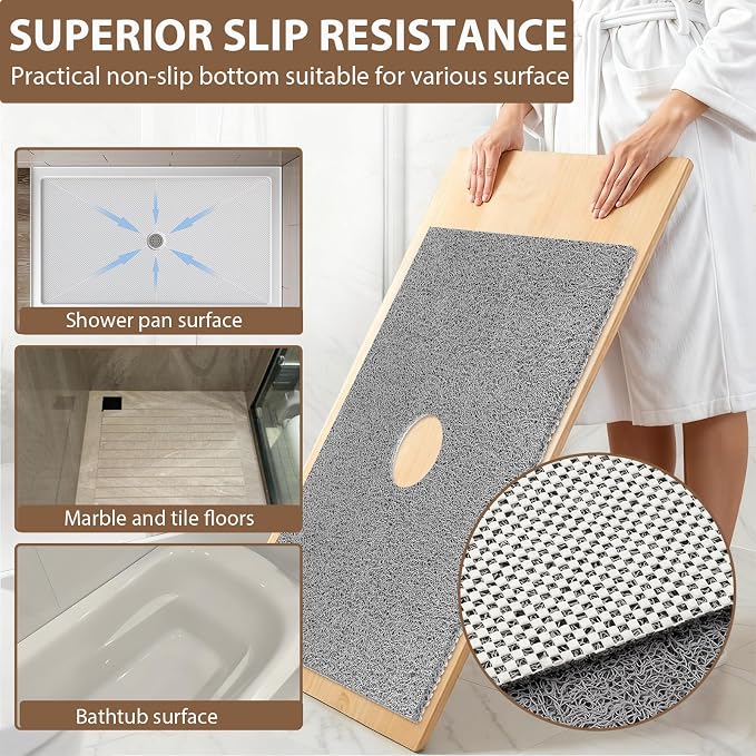 Large Non Slip Shower Mat: 32x24 inch Loofah Shower Mat for Inside Shower with Drain Hole in Middle, Soft PVC Anti-Slip Shower Stall Mats for Bathroom,Wet Area, Quick Drying
