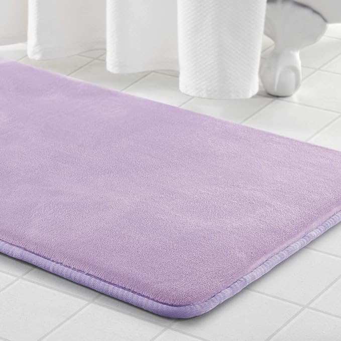 Memory Foam Bath Mat Non Slip Absorbent Super Cozy Velvet Bathroom Rug Carpet (20 inches X 32 inches, Lavender)