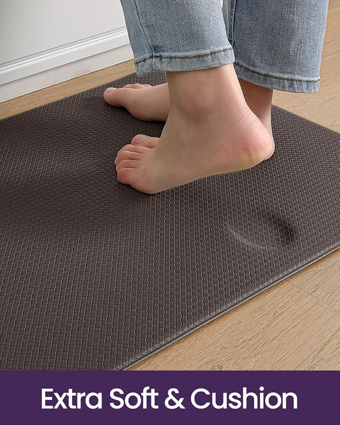 DEXI Kitchen Floor Mats Cushioned Anti Fatigue, 23x71, Large Wide Standing Runner Rug Waterproof, Comfort Memory Foam Padded for Front Sink Laundry, Brown