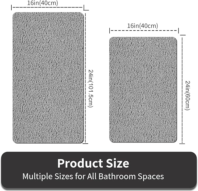 Non Slip Shower Mat, 16 x 40 Inch Anti Slip Shower Mats for Inside Shower, Quick Drying Extra Large Bathtub Mat, Cuttable Soft PVC Loofah Bath Mats for Wet Area, Bathroom, Sink (Grey)