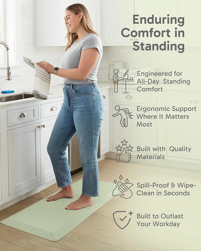 Ophanie Kitchen mats for Floor, 3/4 inch Thick, Kitchen Rugs, 20''x48'' Anti Fatigue Standing Cushioned Mat, Waterproof,Comfort Ergonomic mat for Office, Home, Sink, Sage Green Non-Slip Bottom