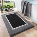 DEXI Bathroom Rugs 24x16, Absorbent Extra Soft Plush Microfiber Bath Mat for Bathroom, Non Slip Washable Bathmat Quick Dry for Shower Floor, Sink, Tub, Laundry Room, Black and Grey