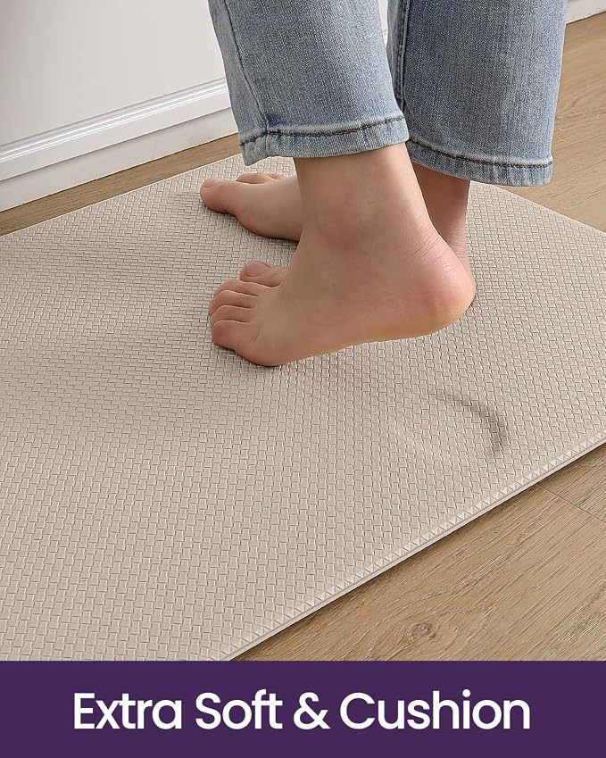DEXI Kitchen Floor Mats Cushioned Anti Fatigue, 23x94, Large Long Standing Runner Rug Waterproof, Comfort Memory Foam Padded for Front Sink Laundry, Beige