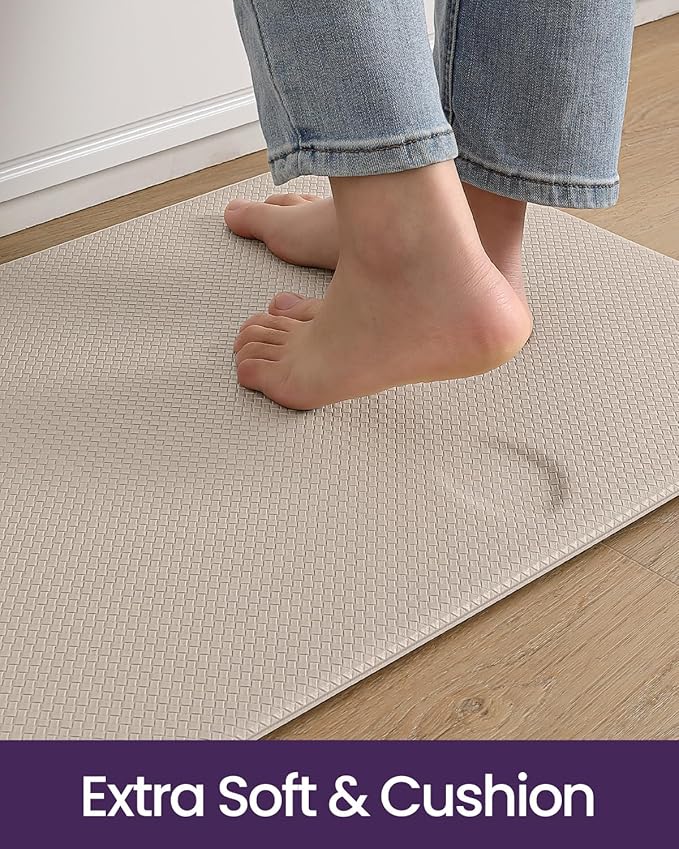 DEXI Kitchen Floor Mats Cushioned Anti Fatigue,17x59 Narrow Standing Runner Rug Waterproof, Comfort Memory Foam Padded for Front Sink Laundry, Beige