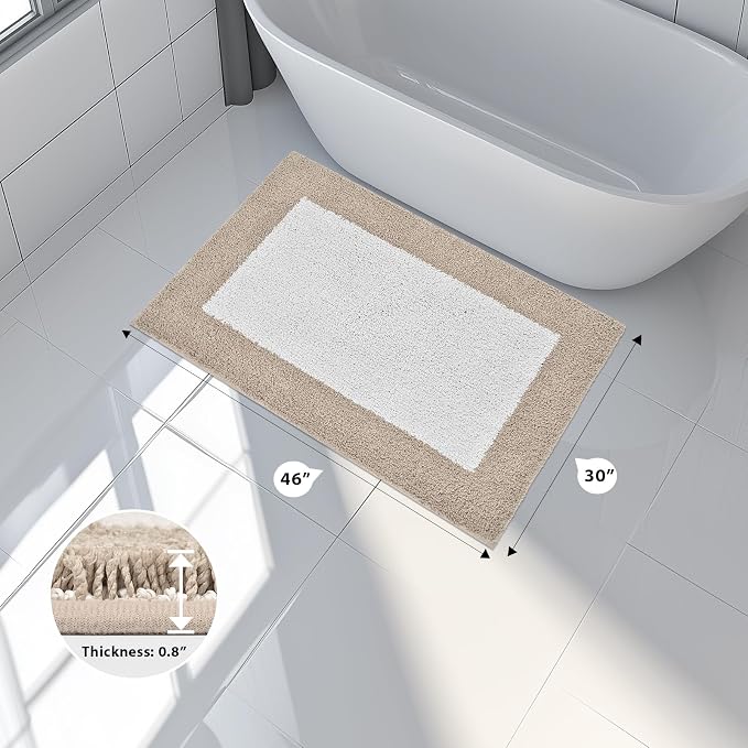 anllugs Bathroom Rugs 30" x 46", Non-Slip Extra Soft Absorbent Bath Rugs, Machine Washable Quick Dry Bath Mats for Bathroom Floor, Shower, Bathtub and Sink, Beige & White
