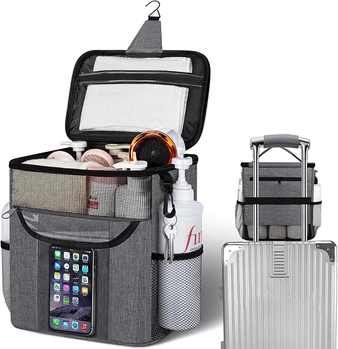 Attmu Shower Caddy Portable for Dorm Room Essentials, Hanging Shower Bag for College, Large Capacity Mesh Shower Caddy for Bath Essentials (Gray)