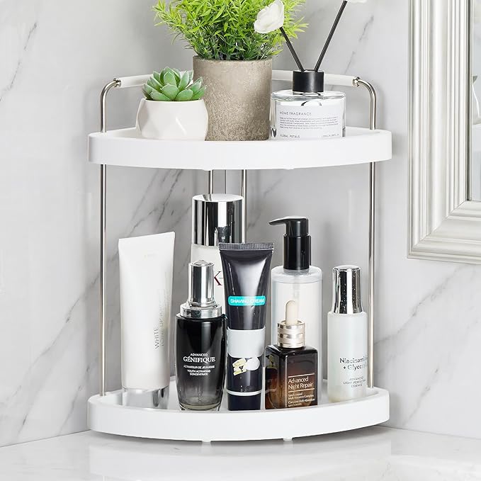 Vtopmart 2-Tier Bathroom Countertop Organizer, Vanity Dresser Counter Tray Shelf for Skincare, Perfume, Makeup, Silver