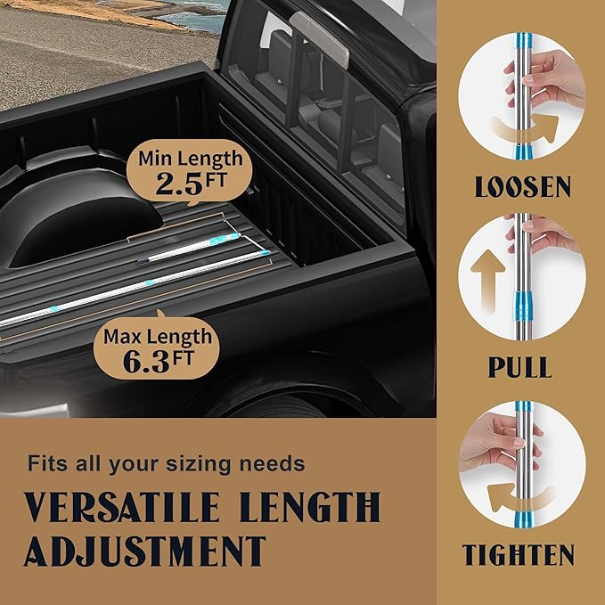 LOVEETA® 6.3 Ft Cargo Grabber Reach Retriever Tool - 2.0 New Upgraded Extendable Pickup Truck Bed Accessories, Multi-Use Truck Bed Reach Tool (Titanium Silver) - 2 Hooks