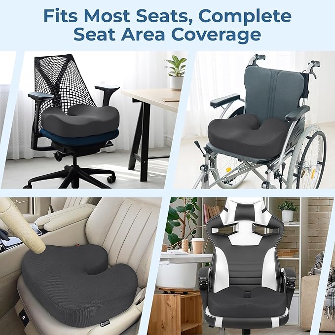 5 STARS UNITED Seat Cushion - Memory Foam Chair Cushion for Tailbone Pain Relief - Ergonomic Support for Coccyx, Sciatica & Butt - Office, Desk & Gaming Chair, Car Seat, Wheelchair, Dark Gray Mesh