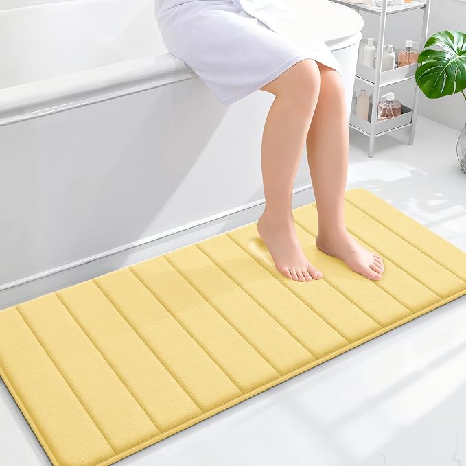 OLANLY Memory Foam Long Bathroom Rugs Runner 47x20, Super Soft Absorbent Bath Mat, Quick Dry, Machine Washable Shower Floor Rugs, Bathmat Carpet, Bathroom Home Decor Accessories, Yellow