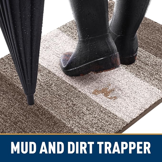 Smiry Dog Door Mat for Muddy Paws, Absorbs Moisture and Dirt, Low-Profile Entryway Mat with Non-Slip Backing, Entry Indoor Outdoor Doormat for Inside Floor (30x17 Inches, Light Brown, Striped)