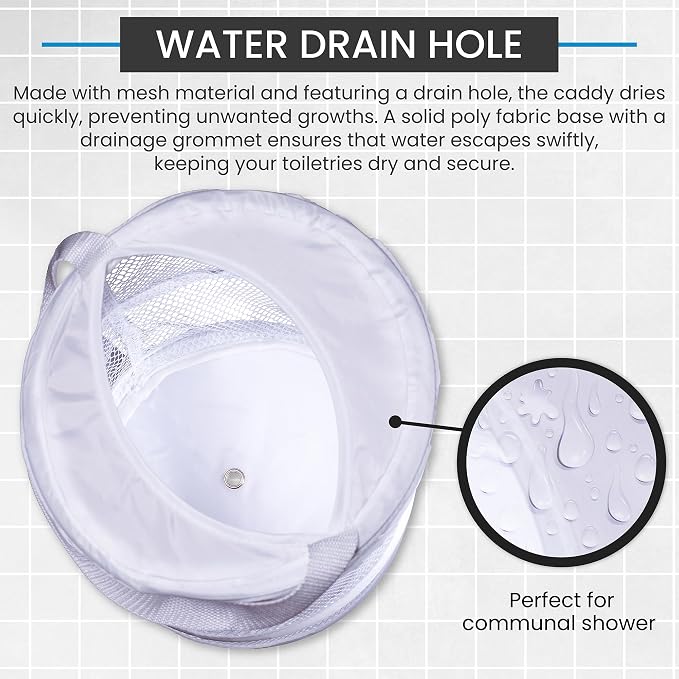 Handy Laundry Portable Shower Caddy – Foldable Mesh Organizer with Handle, Quick Dry, Large Compartments, Drainage Hole, Ideal for Dorm, College, Gym, Travel, Camp – White