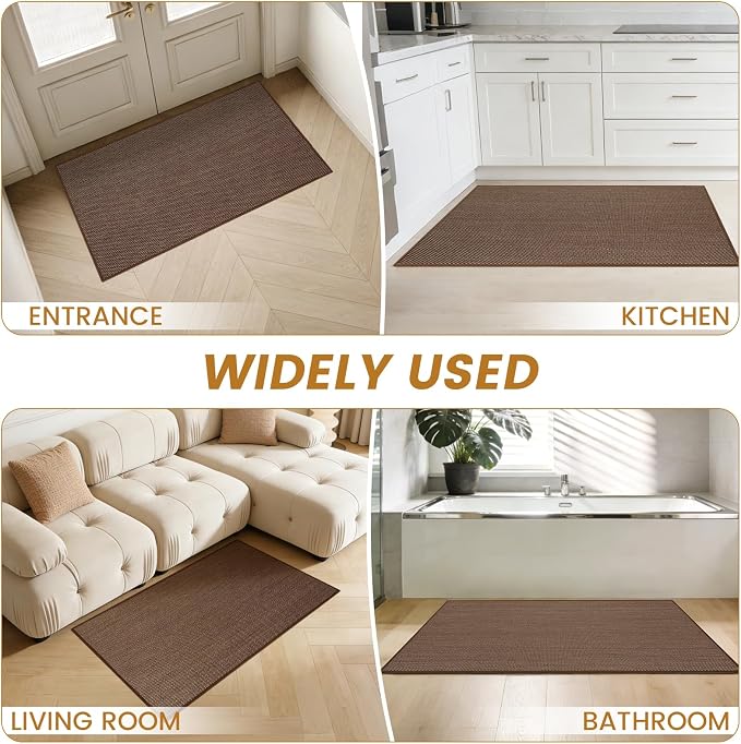 SMILOOL Front Door Mat Indoor Entrance, 17" x 30" Non-Slip Inside Door Mats for Entryway, Dirt Resistant and Absorbent Washable Doormat, Low Profile Entry Way Doormats for Patio, Porch, Dark Brown