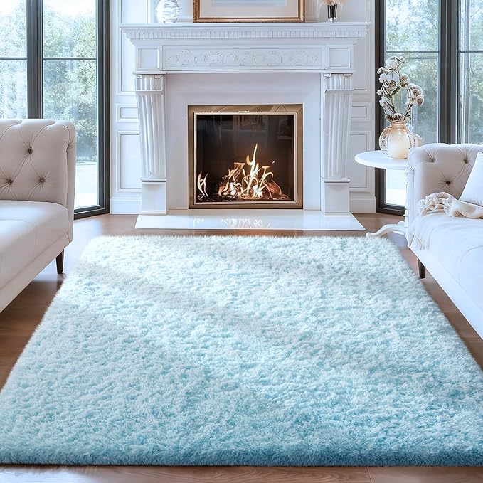 Ophanie Light Blue Rug, Boys 4x6 Rugs for Bedroom Carpet Nursery Aesthetic, Kids Playroom Area Rugs for Girls Teen Home Decor, Fluffy Shag Bedside Floor Living Room Carpets