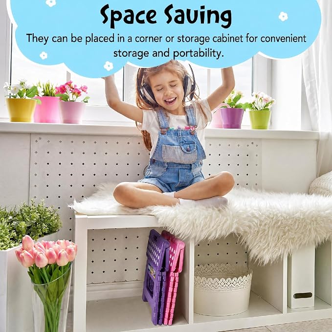 ACKO Folding Step Stool 9 Inch 300 lb Capacity, Plastic Foldable Step Stools for Kids and Adults, Folding Stools Suitable for Kitchen, Stepping Stool with Handle Purple 1PC