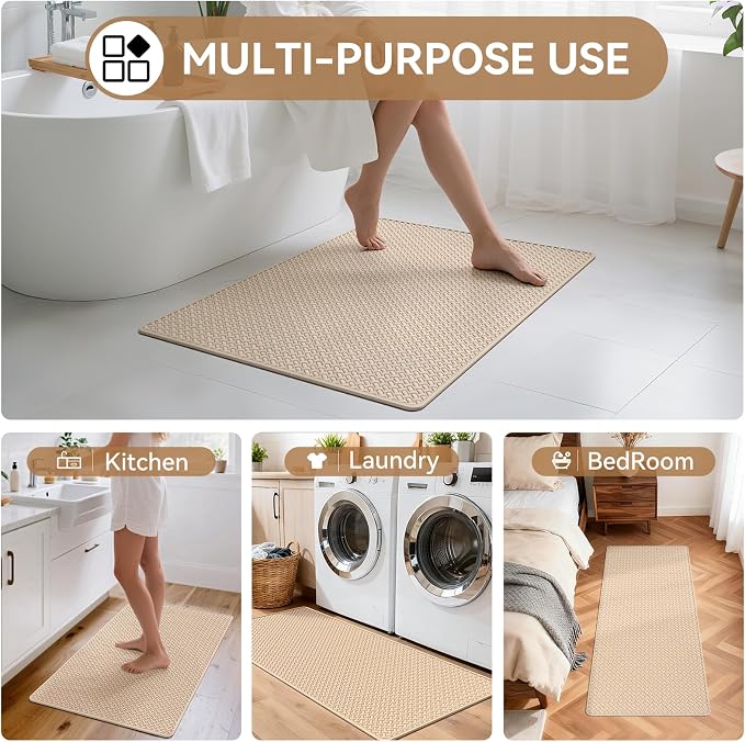 YDKGL Bathroom Runner Non Slip, Extra Soft Absorbent Quick Dry Bath Mats, Foam Weave Texture Thin Bath Rugs Washable with Rubber Backing, 20" x 59“