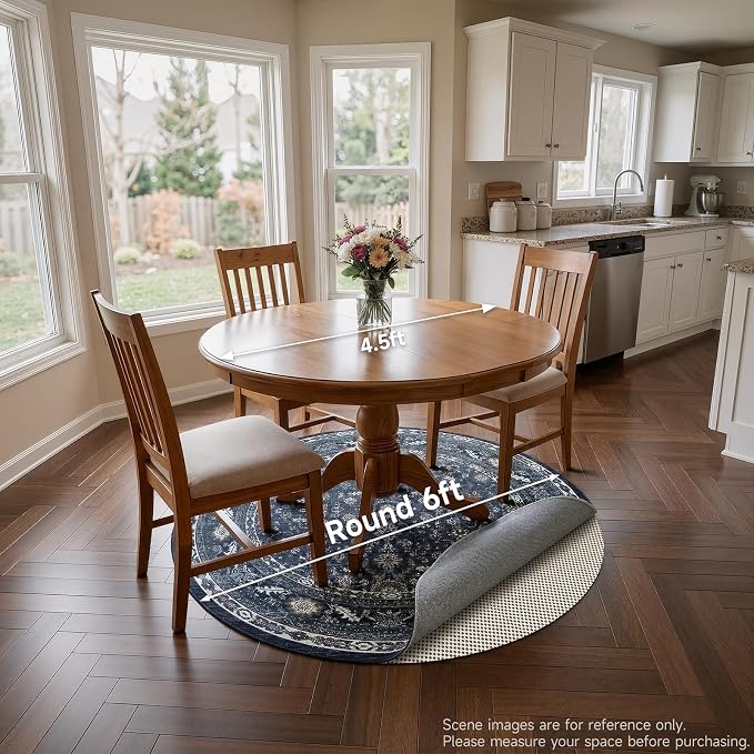 Veken 6 Ft Round Rug Pad Gripper for Hardwood Floors, Non Slip Circle Rug Pads for Area Rugs, Thick Rug Grippers for Tile Floors, Under Carpet Anti Skid Mat, Keep Your Rugs Safe and in Place