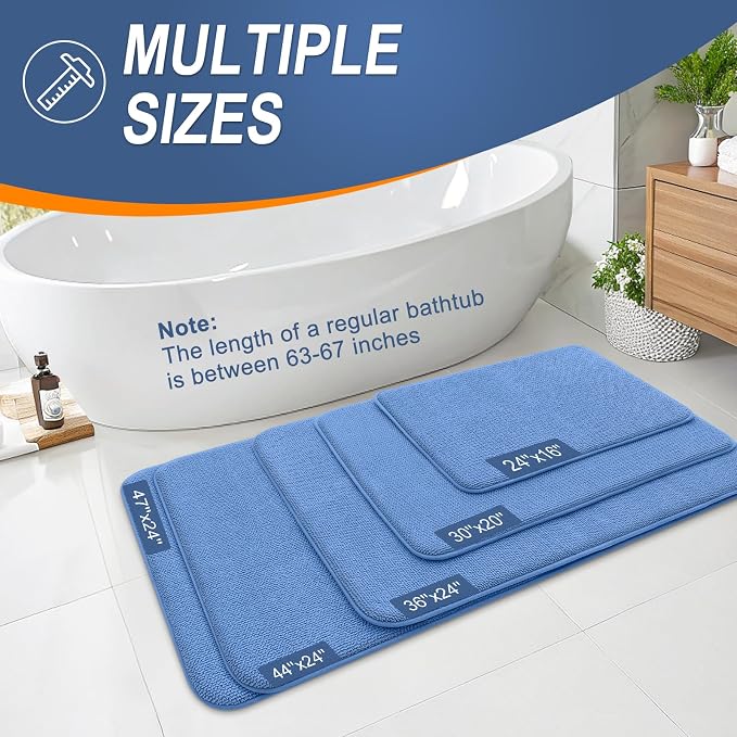 OLANLY Thick Memory Foam Bathroom Runner Rugs 44x24, Extra Soft Absorbent Long Bath Mats, Quick Dry, Non-Slip, Machine Washable Bath Mat for Tub and Shower, Home Decor Accessories, Cornflower Blue