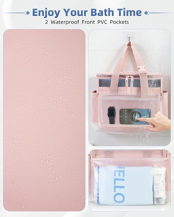 Marscamd Hanging Shower Caddy Organizer Bag for Travel with Hanging Hook, Quick Dry Mesh Bathroom Caddy Toiletry Bag with Handle for College, Dorm, Gym, Camping, Pink