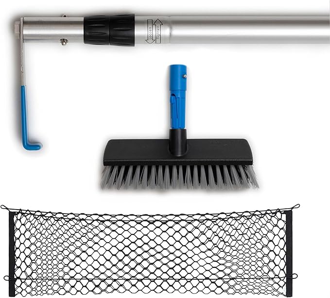 GRAB-IT 6 ft Truck Cargo Retriever | Includes Cargo Net Organizer Plus Vehicle Debris and Snow Broom | Heavy Duty Grabber Reach Tool - 110 Pound Pull | Rust Resistant Aluminum and Stainless Steel