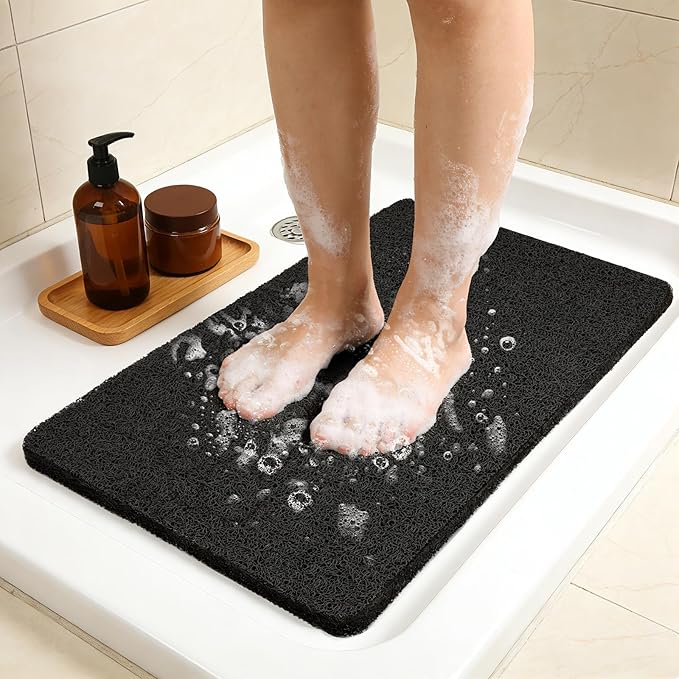Joyhalo Shower Mats for Showers Anti Slip for Elderly, 30'' x 17'' Non Slip Bath Mat for Inside Shower, Bath Tub Mats for Bathroom Non Slip for Shower, PVC Loofah Bathroom Mats, Black