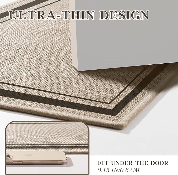 chakme Bathroom Rug Sets 5 Piece, Ultra Thin Bath Mat Absorbent, Non Slip, Machine Washable, Light Beige, 17" x 24" / 17" x 30" / 17" x 59"