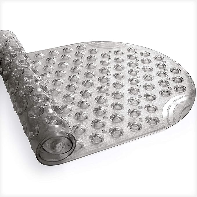 Anti Slip Bathtub Mat,Non Slip Bath Mat,16x35 Inch Extra Long Tub Mat,Machine Washable Bathroom Shower Mat with Suction Cups and Drainage Holes,Soft on Feet (Grey)
