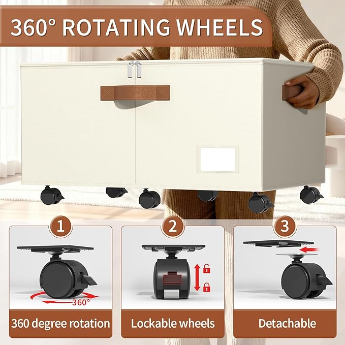 Shoe Organizer for Closet, 2 Pack Shoe Storage Organizer with Wheels and Adjustable Dividers, Stackable Shoe Storage Box with Clear Cover, Foldable Closet Shoe Organizer Fits up to 24-48 Pairs, Beige