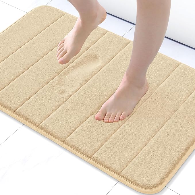 Buganda Memory Foam Bath Mat, 30" x 20", Ultra Soft and Non-Slip Bathroom Rugs, Water Absorbent and Machine Washable Bath Rug for Bathroom, Shower, and Tub, Gold