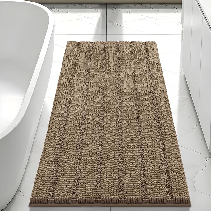 Bcoimo Large Bathroom Rug, Chenille Bath Mat with High Low Pile Design, Soft Absorbent Non Slip Bath Rug, Machine Washable Quick Dry Mat for Shower, Tub, Sink and Vanity