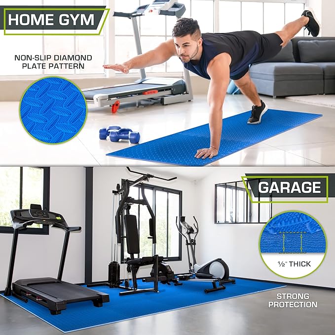 ProsourceFit Exercise Puzzle Mat ½-inch, EVA Interlocking Foam Floor Tiles for Home Gym, Workout Equipment, Kids Play Areas, Blue, 144 SQ FT - 36 Tiles