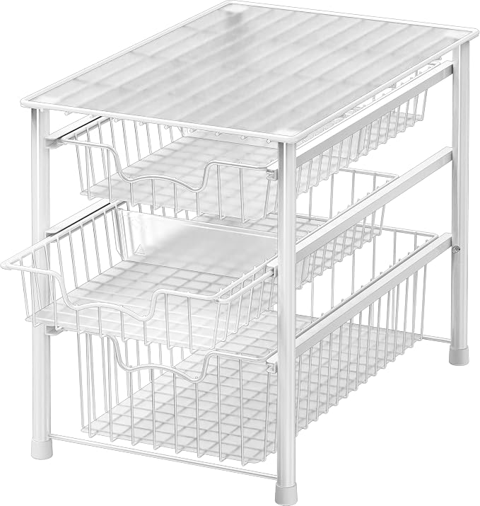 Simple Houseware Stackable 3 Tier Sliding Basket Organizer Drawer, White