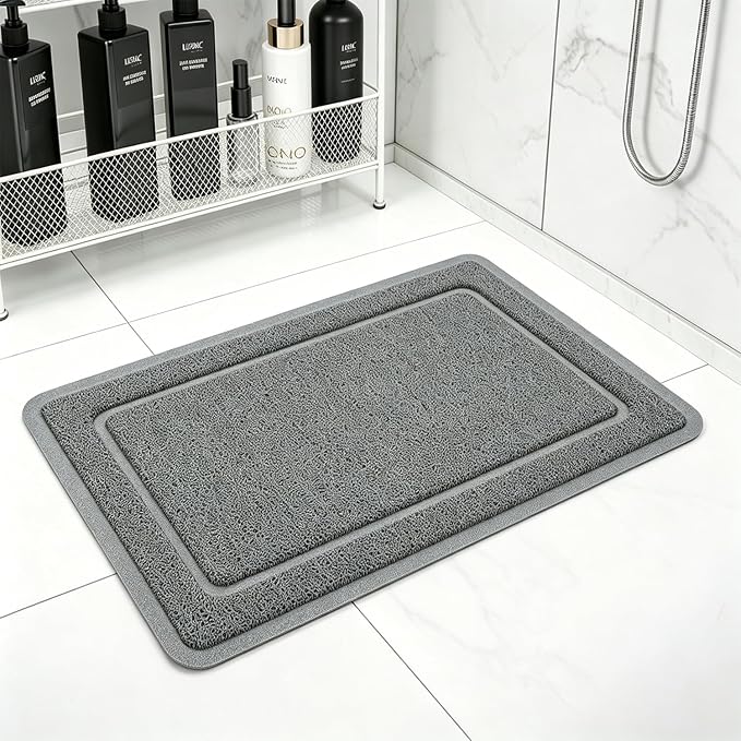 Hargiis Non-Slip Bathtub Mat, Anti Slip Shower Mat, Fast Drying Bathtub Mats, Upgraded Foot Scrubber Mat, Anti Slip Mat for Tub, Floor, Bathroom, Kitchen, Hotel (Grey 24"×16")