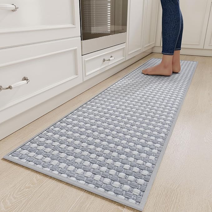 YDKGL Long Kitchen Runner Rugs Kitchen Mat Non Slip Washable, Super Absorbent Soft Chenille Braided Kitchen Mats for Floor, Rubber Backing Kitchen Floor Sink Standing Mat, Easy Clean, Gray 17"x71"