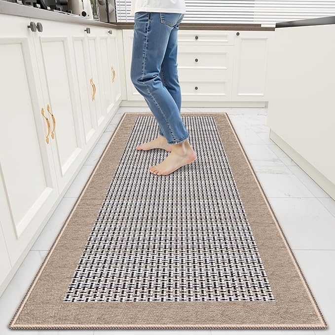 StepRite Kitchen Rugs, Kitchen Mats for Floor, 60"x24" Non-Slip Machine-Washable Kitchen Throw Rug, Absorbent Runner Rugs Office, Sink Standing Desk Mat, Decor Carpet, Khaki