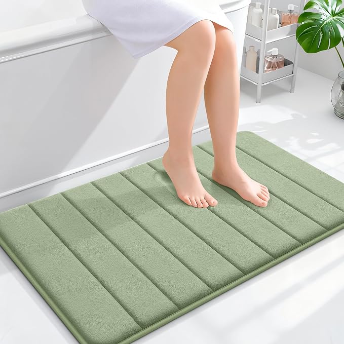 OLANLY Memory Foam Bath Mat 35x24, Super Soft Absorbent Bathroom Rugs, Quick Dry, Machine Washable Shower Floor Rugs, Bathmat Carpet, Bathroom Home Decor Accessories, Sage Green