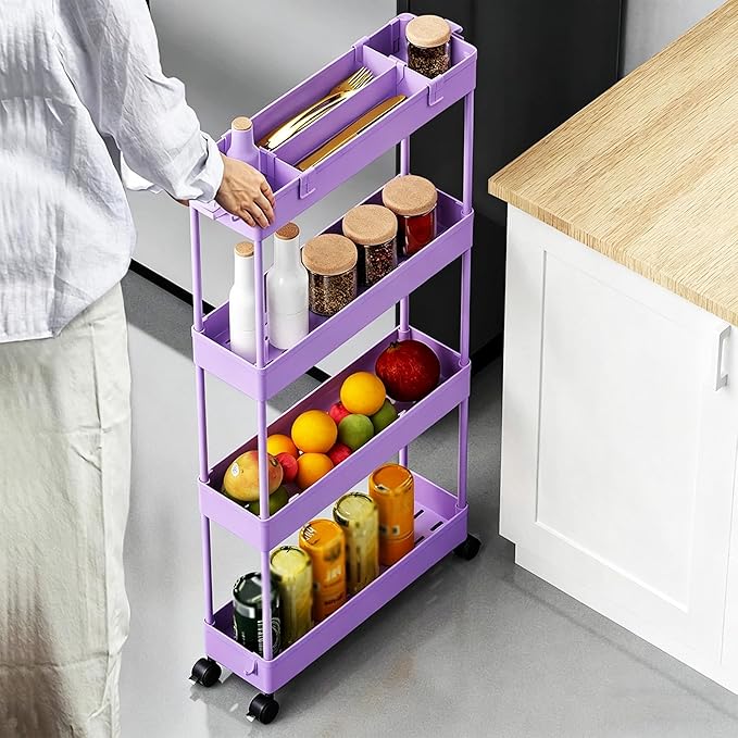 SPACELEAD 2-piece Set Slim Storage Cart 3 Tier,Bathroom Organizer Rolling Utility,Mobile Shelving Unit Slide Out for Office, Kitchen, Laundry Room & Narrow Places