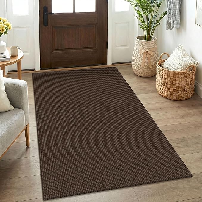 KOZYFLY Rugs for Entryway 3x5 ft Washable Area Rug Non Slip Rubber Backed Entry Rug Woven Indoor Door Mat Cotton Kitchen Rugs Floor Carpet for Entryway, Foyer, Backdoor, Brown/Dark Brown