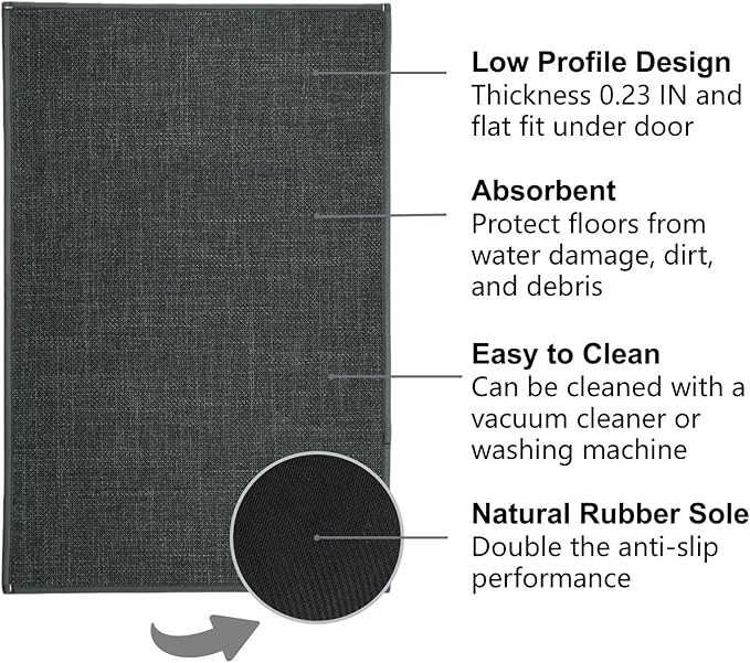 Maximum Non-Slip Indoor Door Mat, Long-Lasting, Soft & True Color with Rubber Backing, Washable & Stain-Resistant Entryway Mats with Powerful Dirt Trapper for Various Entrance, 17''x29'', Gray