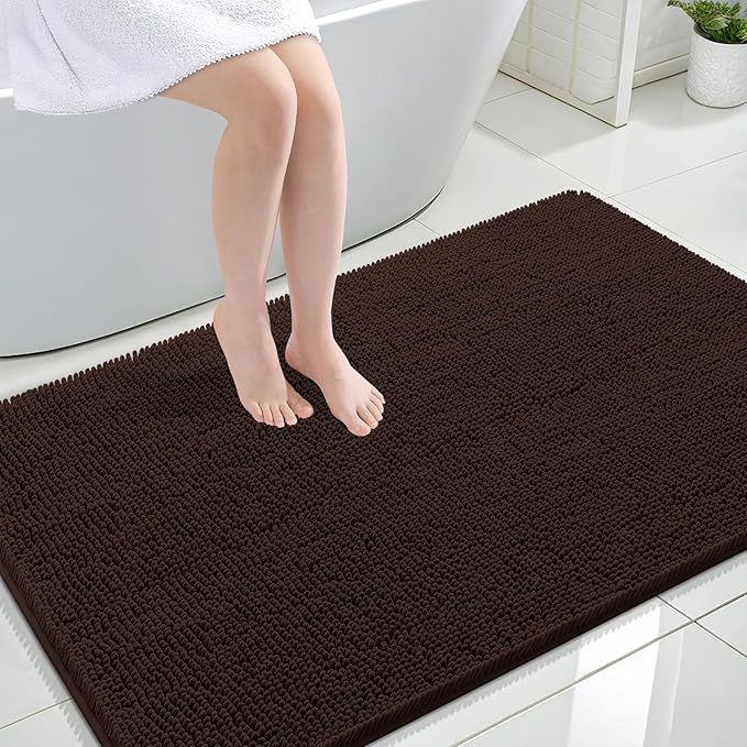 OLANLY Large Bathroom Rugs 44x32, Extra Soft Absorbent Chenille Bath Rugs, Rubber Backing Quick Dry, Machine Washable Bath Mats for Bathroom Floor, Tub and Shower, Home Decor Accessories, Brown